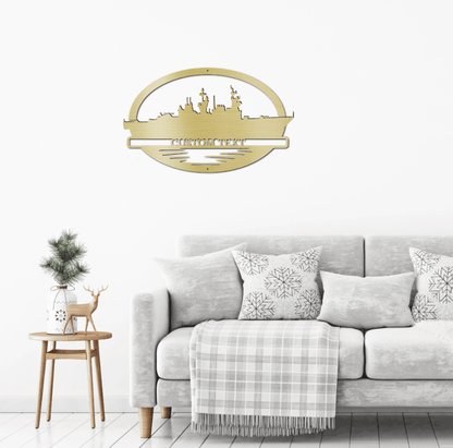 Navy Battleship USS Briscoe Silhouette Custom Metal Art Wall Sign - Mallard Moon Gift Shop