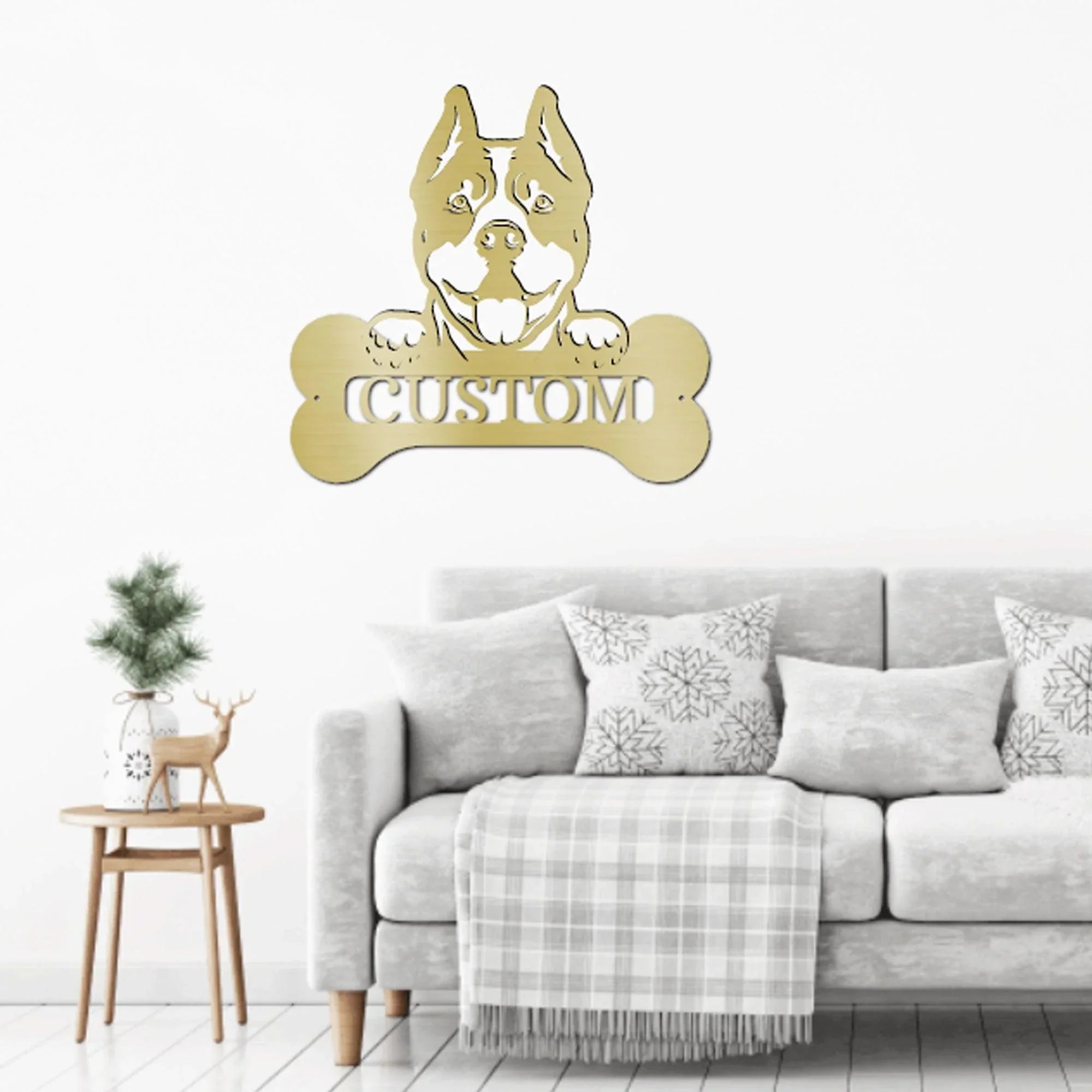 Pit Bull Dog Custom Name Metal Art Wall Sign