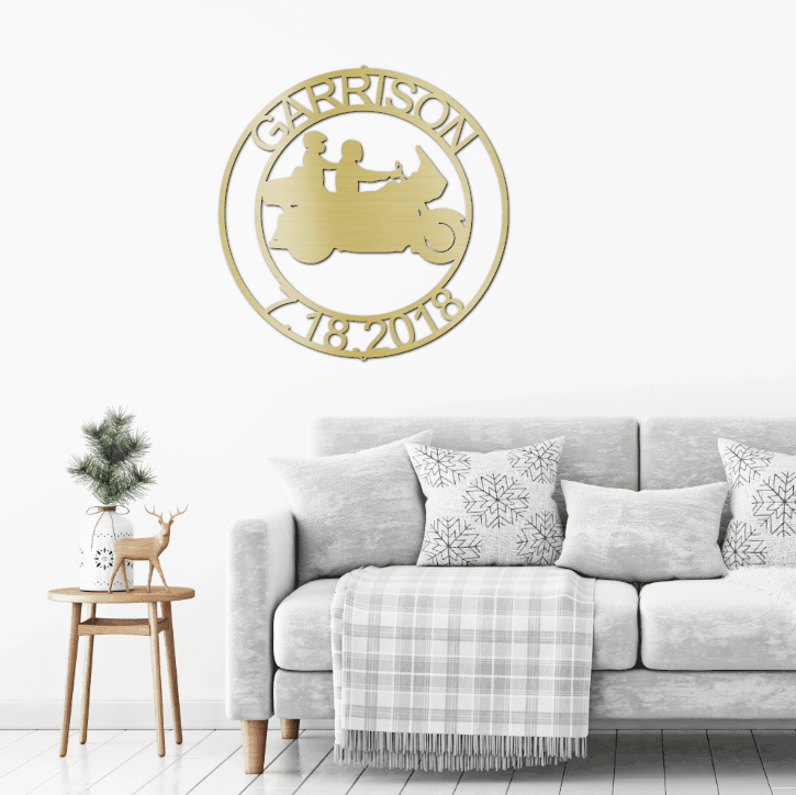 Motorcycle Couple Cruising Custom Name Metal Art Wall Sign - Mallard Moon Gift Shop