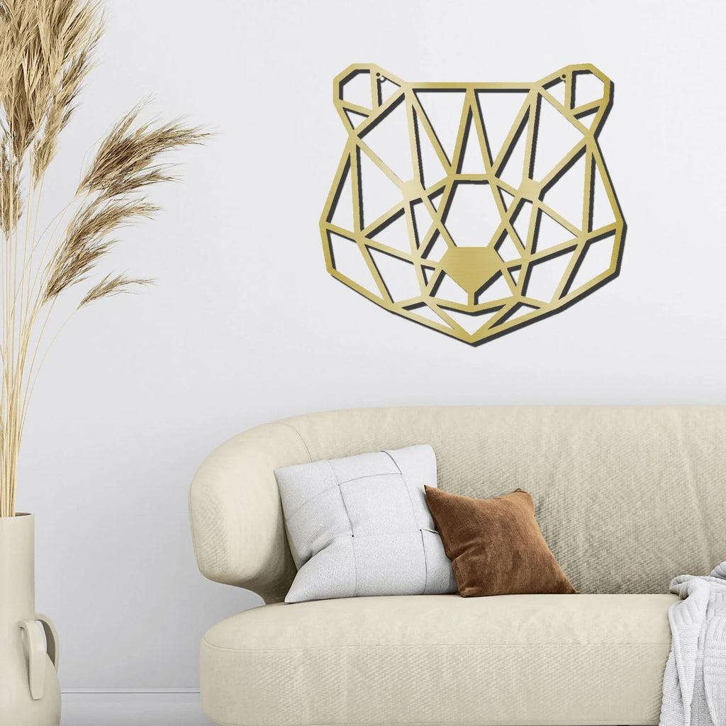 Bear Metal Art Wall Sign Geometric Head Home Office School Decor