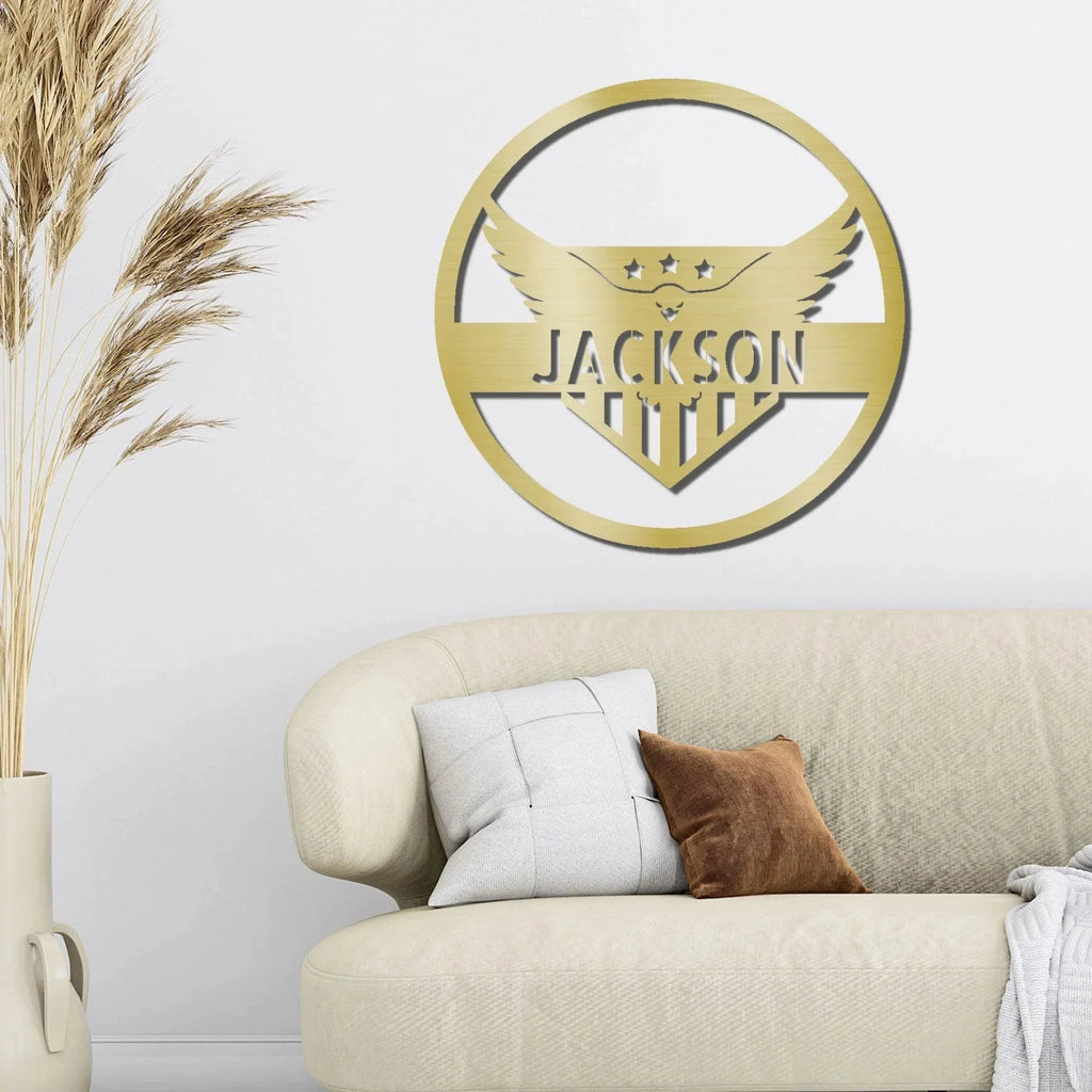 Patriotic Eagle Monogram Personalized Indoor Outdoor Steel Wall Sign Art