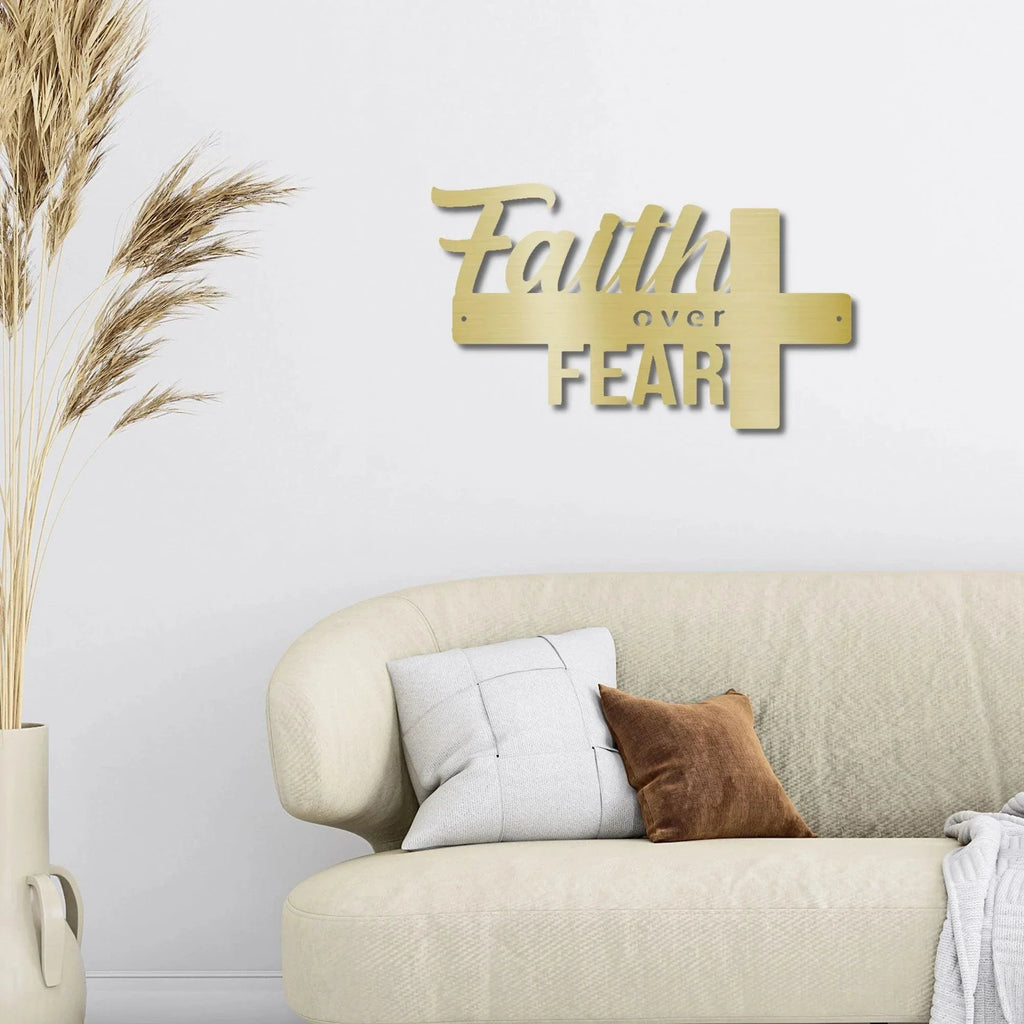 Faith Over Fear Christian Cross Metal Wall Art