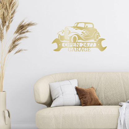 Hot Rod Shop Monogram Personalized Indoor Outdoor Steel Wall Sign Metal Art - Mallard Moon Gift Shop