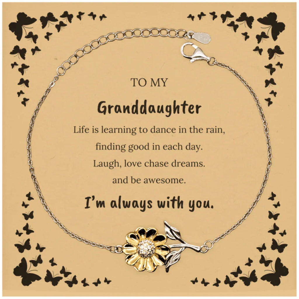 Granddaughter Sunflower Bracelet, Motivational Message Birthday Gifts Life is learning to dance in the rain,