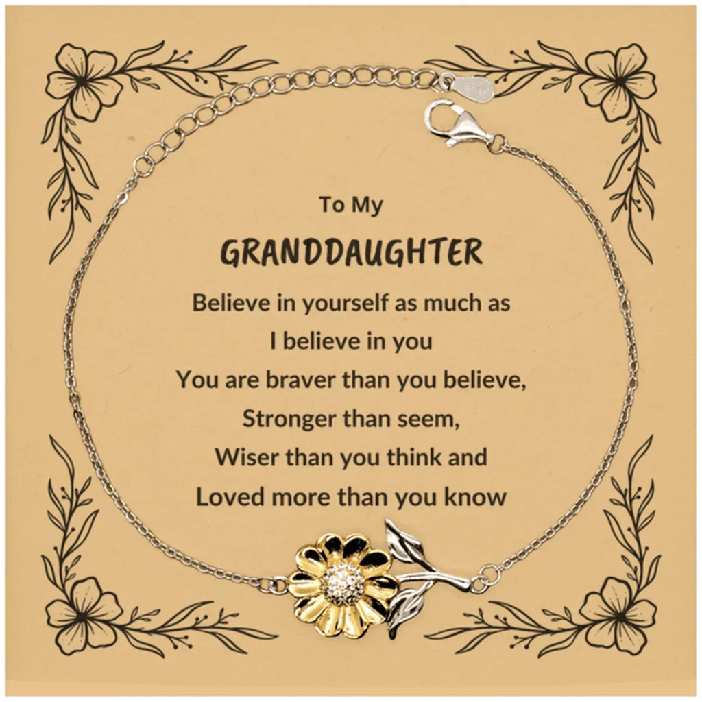 Granddaughter Sunflower Bracelet, Motivational - You are Braver than you Believe, Loved More than you Know