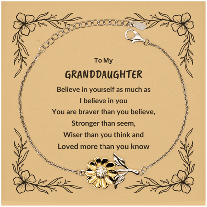 Granddaughter Sunflower Bracelet, Motivational - You are Braver than you Believe, Loved More than you Know - Mallard Moon Gift Shop