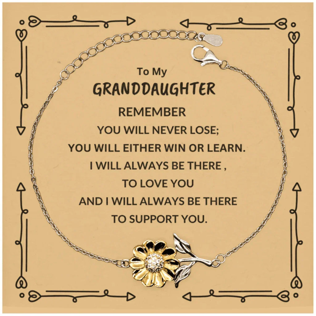 Granddaughter Sunflower Bracelet, Remember, You Will Never Lose. Inspirational Bracelet for your Granddaughter, Birthday, Christmas Gifts Ideas, Heartfelt Gift