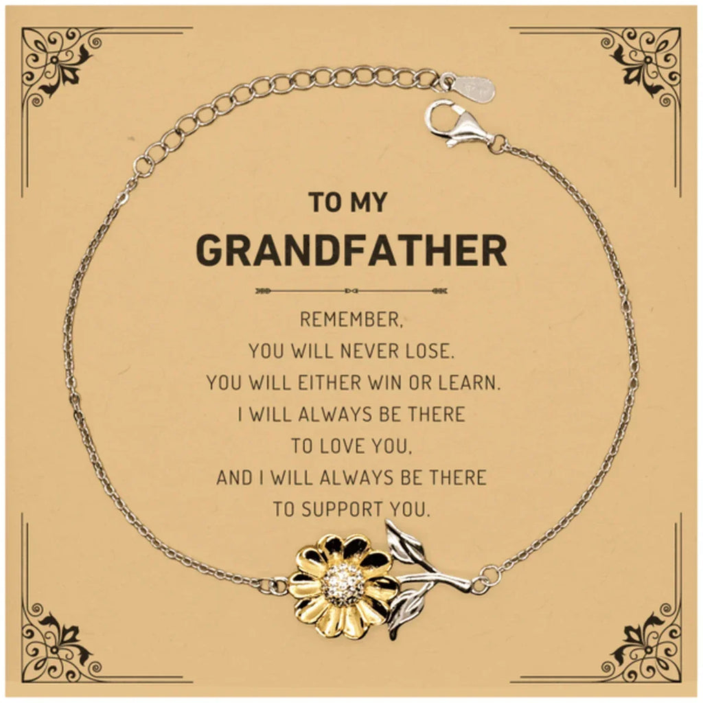 Grandfather Gifts, To My Grandfather Remember, you will never lose. You will either WIN or LEARN, Keepsake Sunflower Bracelet For Grandfather Card, Birthday Christmas Gifts Ideas For Grandfather X-mas Gifts