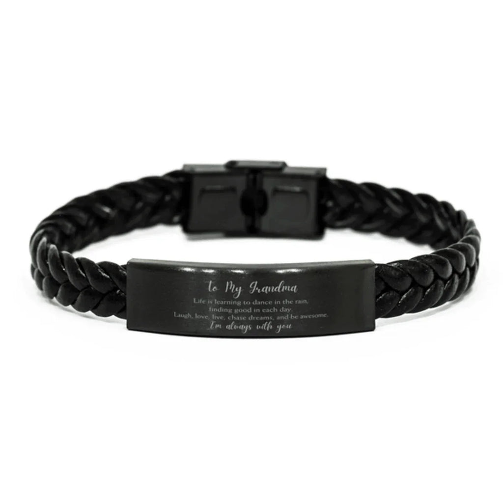Grandma Braided Leather Bracelet Life is Learning to Dance in the Rain - Birthday, Christmas Holiday Gifts