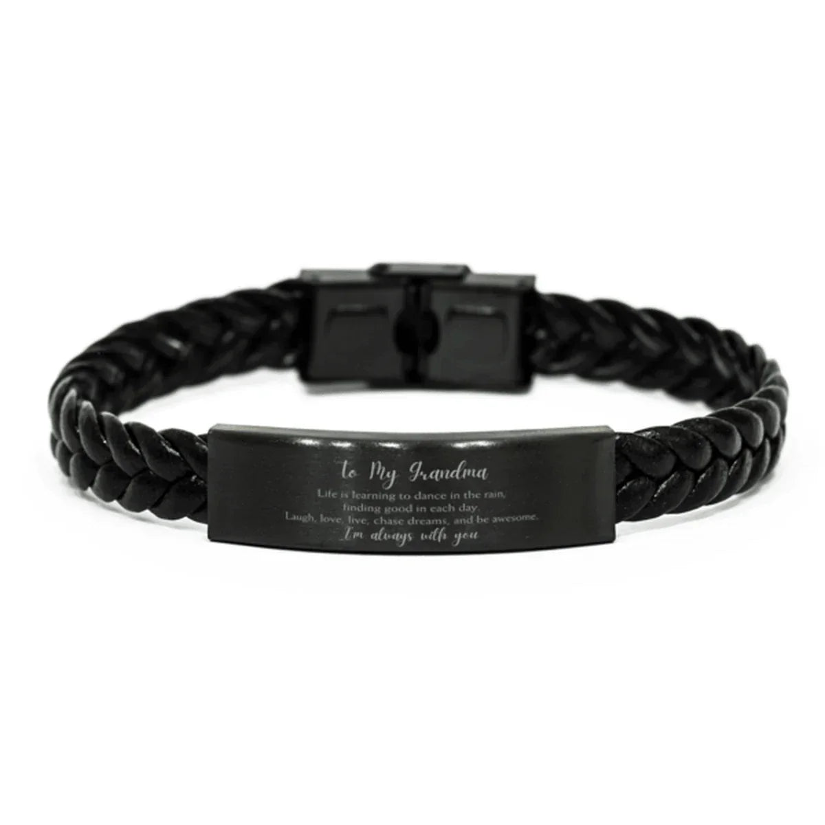 Grandma Braided Leather Bracelet Life is Learning to Dance in the Rain - Birthday, Christmas Holiday Gifts
