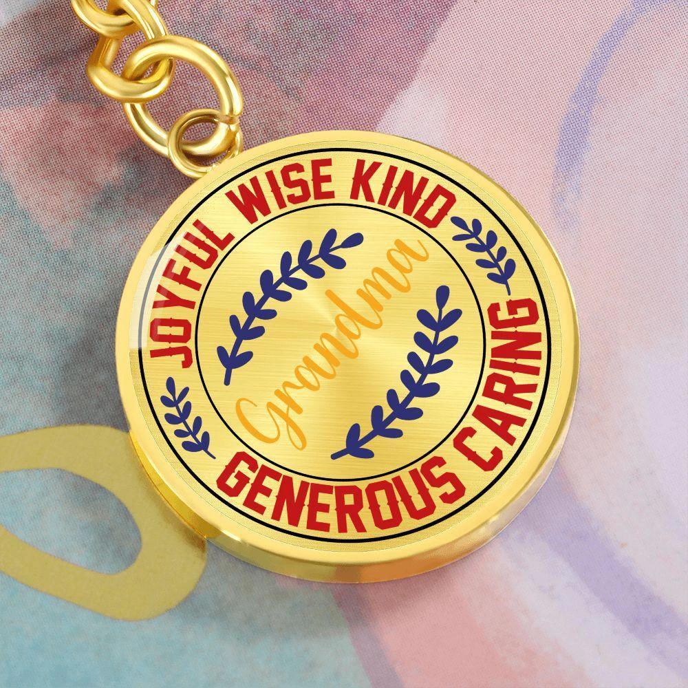 Grandma Engraved Circle Keychain – Joyful, Wise, Kind Grandma Gift, Stainless Steel Keepsake for Mother’s Day, Birthdays & Grandparents