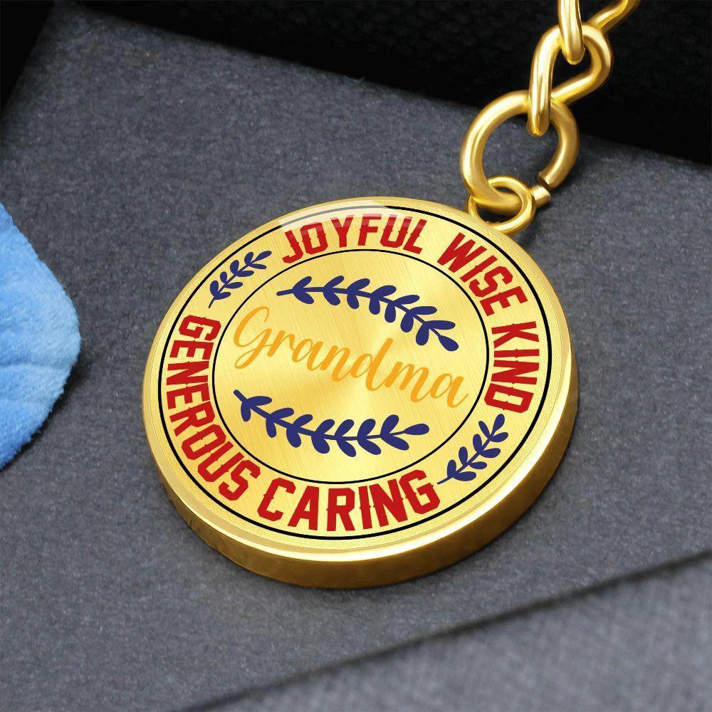 Grandma Engraved Circle Keychain – Joyful, Wise, Kind Grandma Gift, Stainless Steel Keepsake for Mother’s Day, Birthdays & Grandparents