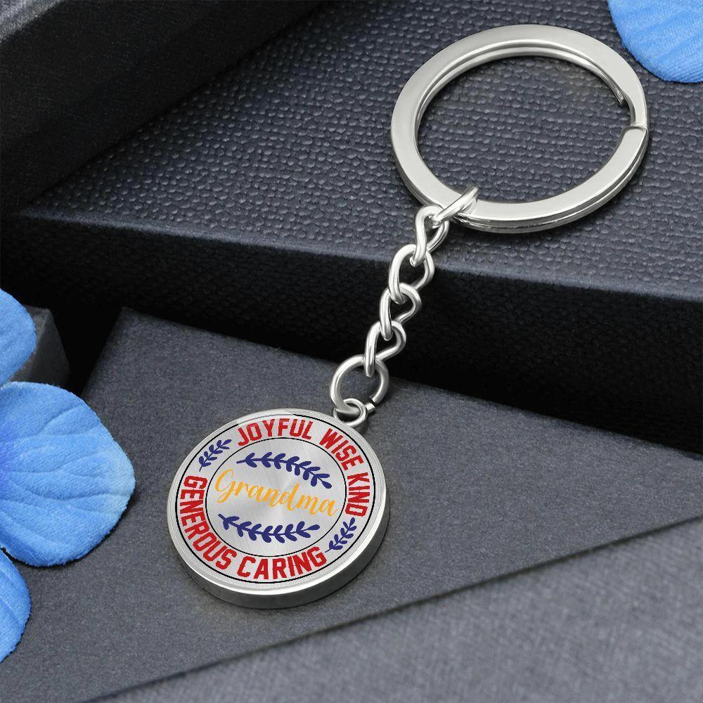 Grandma Engraved Circle Keychain – Joyful, Wise, Kind Grandma Gift, Stainless Steel Keepsake for Mother’s Day, Birthdays & Grandparents