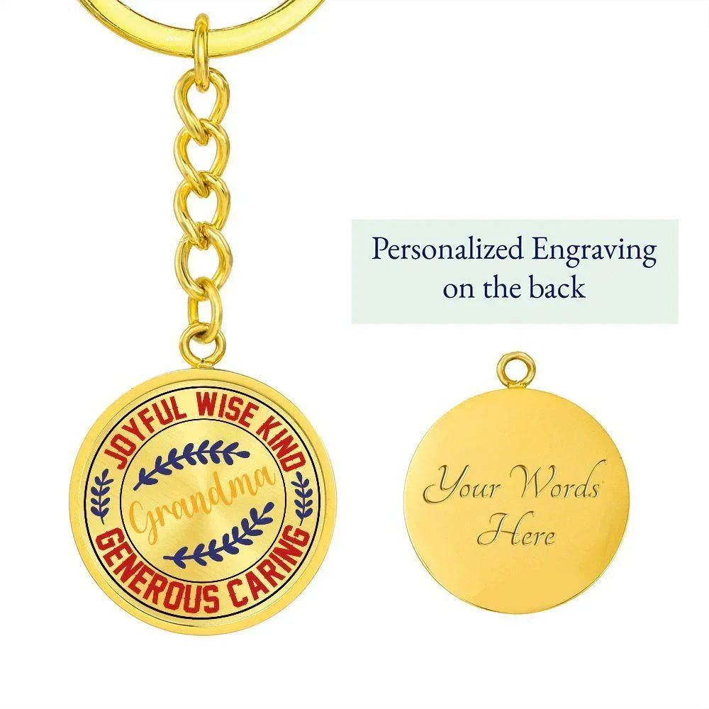 Grandma Engraved Circle Keychain – Joyful, Wise, Kind Grandma Gift, Stainless Steel Keepsake for Mother’s Day, Birthdays & Grandparents