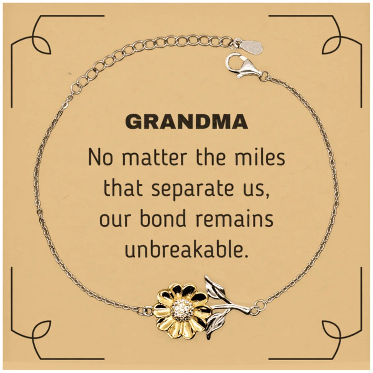 Grandma Long Distance Relationship Gifts, No matter the miles that separate us, Cute Love Sunflower Bracelet For Grandma, Birthday Christmas Unique Gifts For Grandma