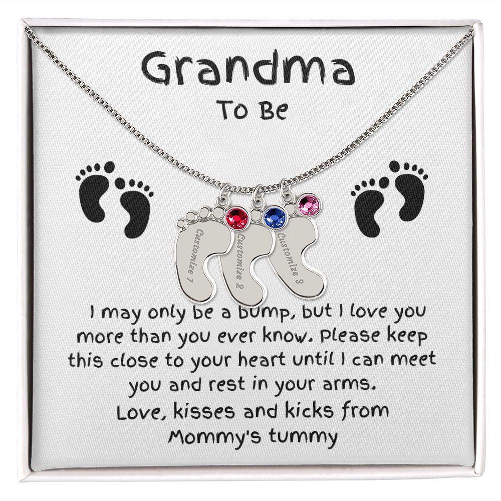 Grandma To Be Custom Engraved Baby Feet Birthstone Necklace