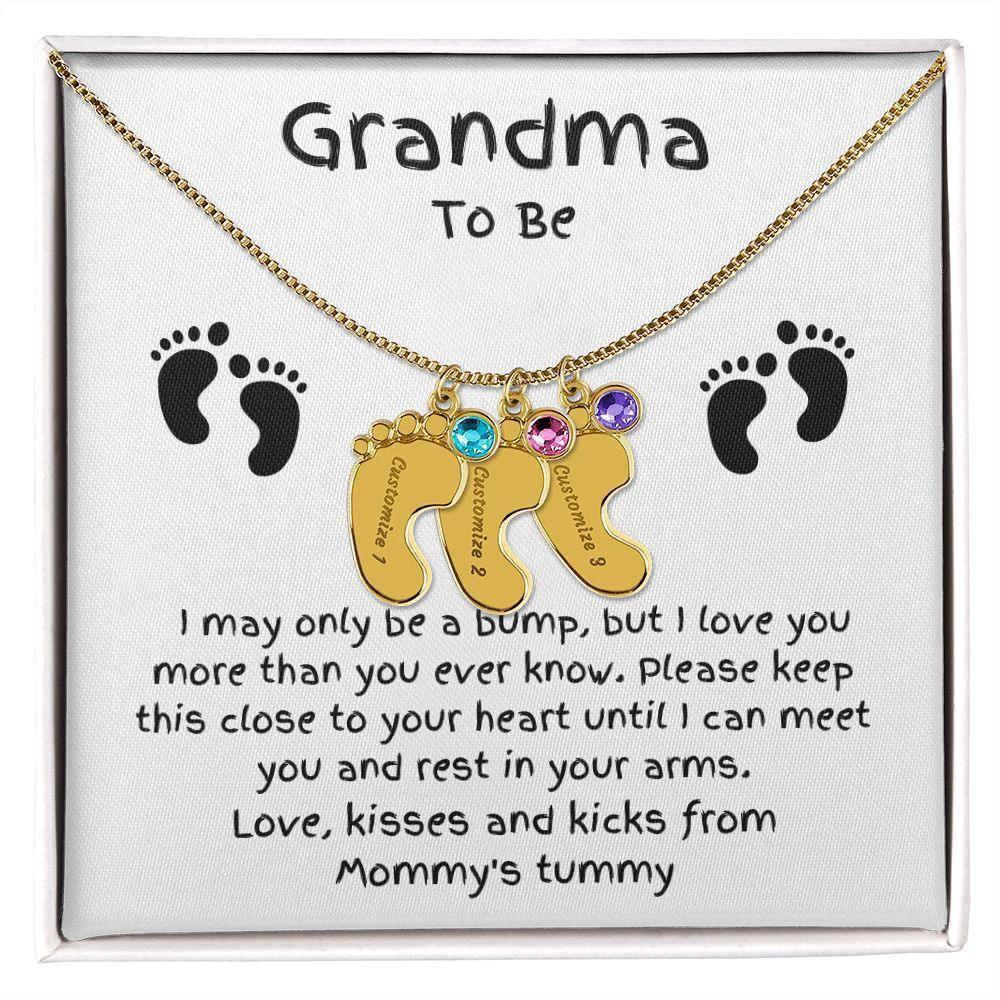 Grandma To Be Custom Engraved Baby Feet Birthstone Necklace