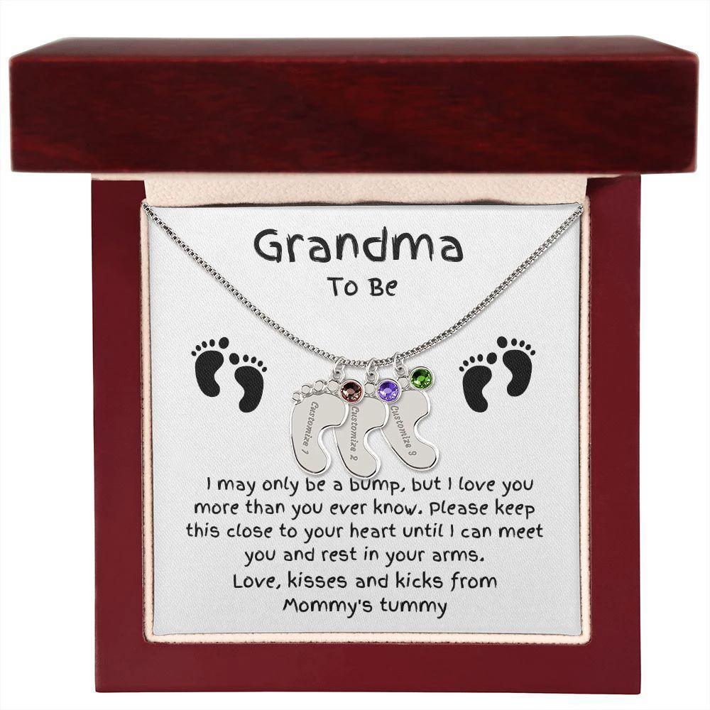 Grandma To Be Custom Engraved Baby Feet Birthstone Necklace