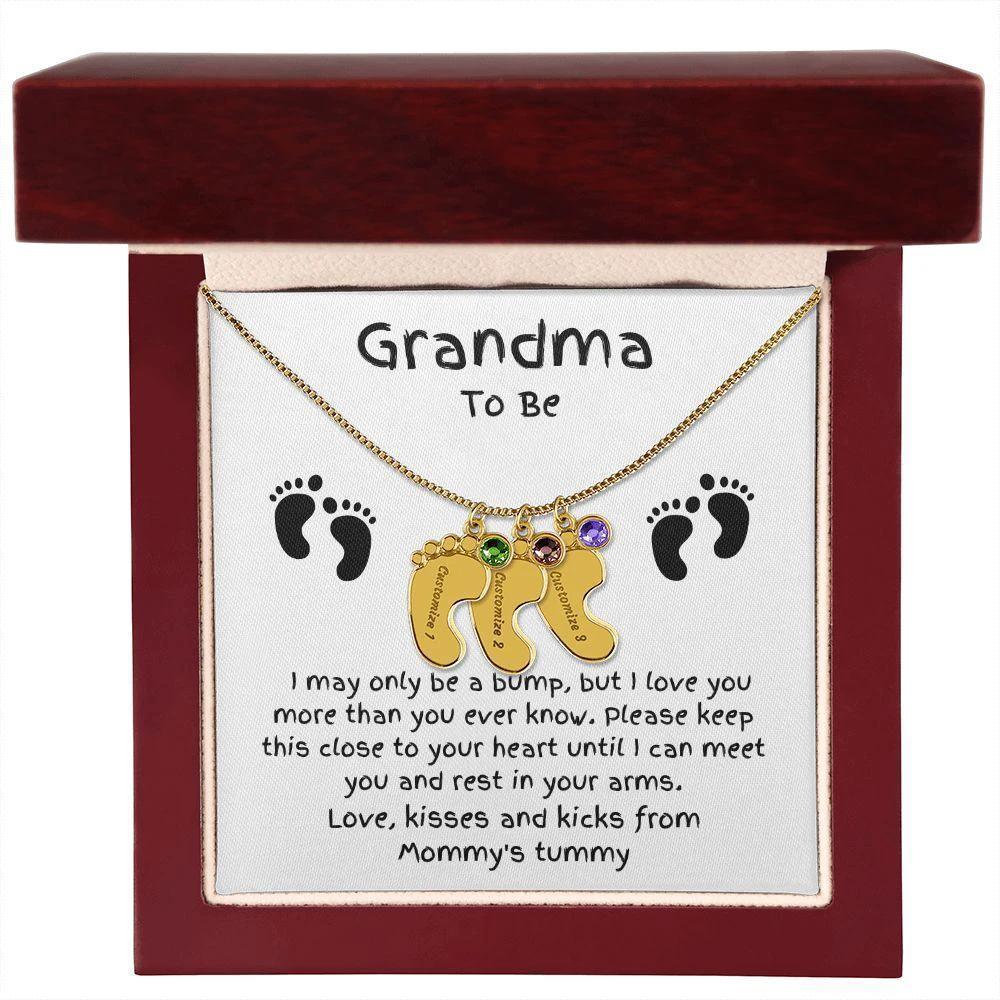 Grandma To Be Custom Engraved Baby Feet Birthstone Necklace