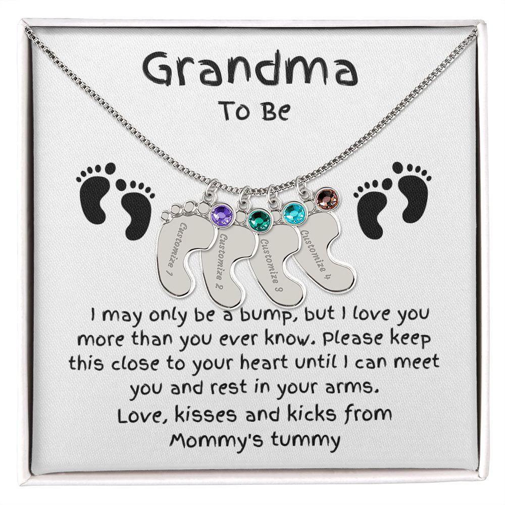 Grandma To Be Custom Engraved Baby Feet Birthstone Necklace
