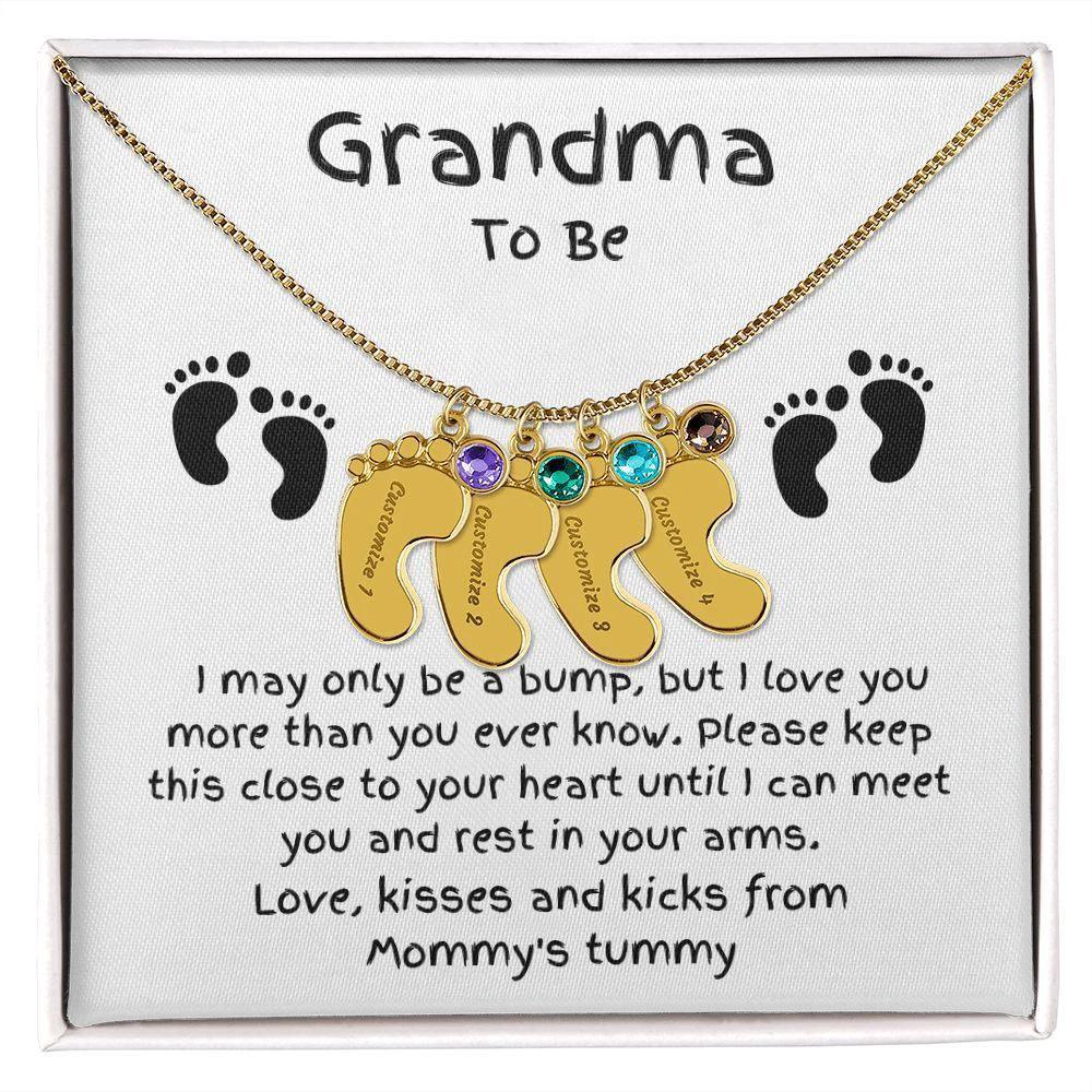 Grandma To Be Custom Engraved Baby Feet Birthstone Necklace