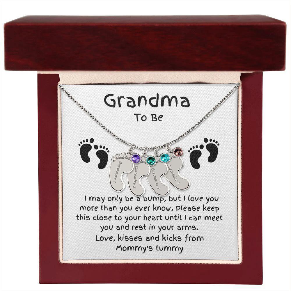 Grandma To Be Custom Engraved Baby Feet Birthstone Necklace