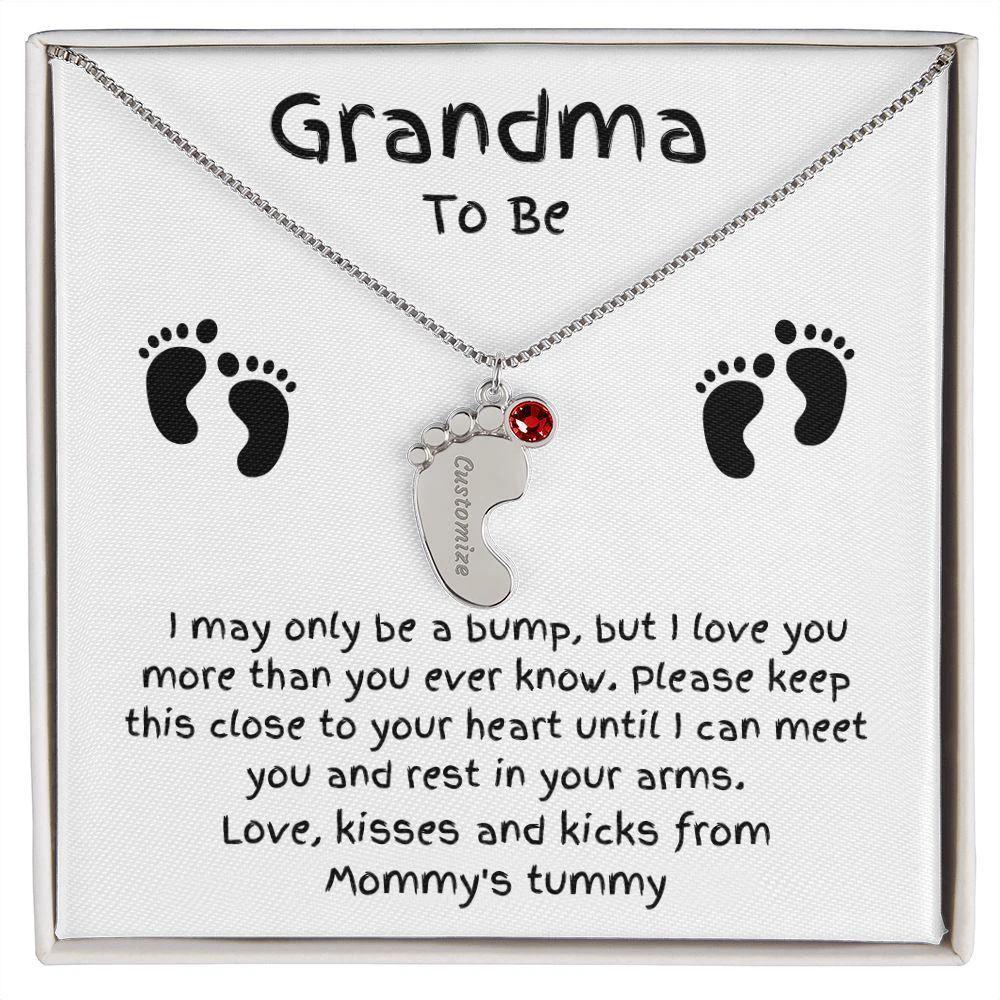 Grandma To Be Custom Engraved Baby Feet Birthstone Necklace