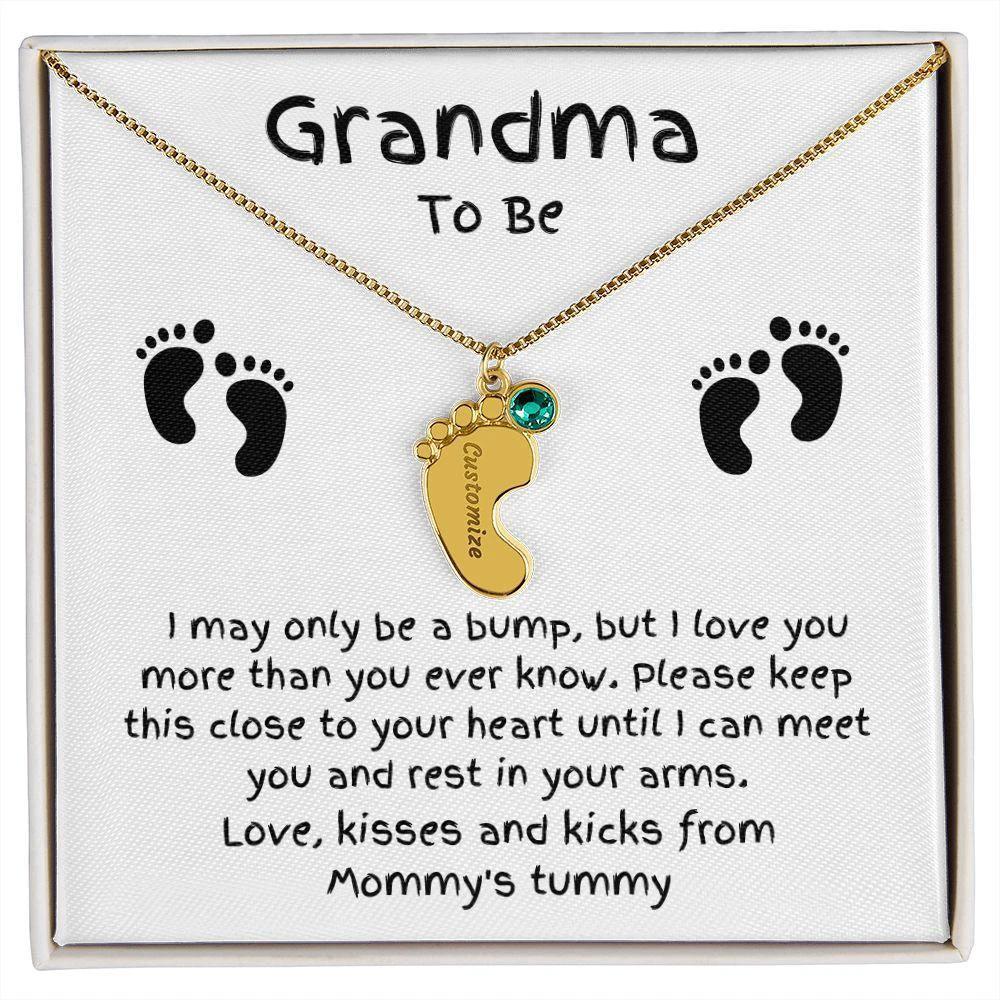 Grandma To Be Custom Engraved Baby Feet Birthstone Necklace