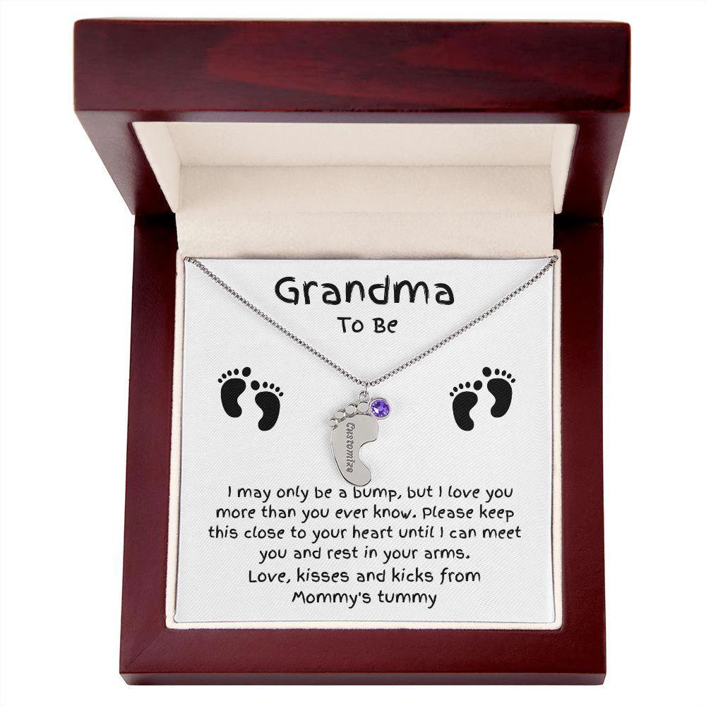 Grandma To Be Custom Engraved Baby Feet Birthstone Necklace