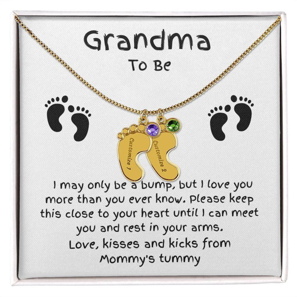 Grandma To Be Custom Engraved Baby Feet Birthstone Necklace