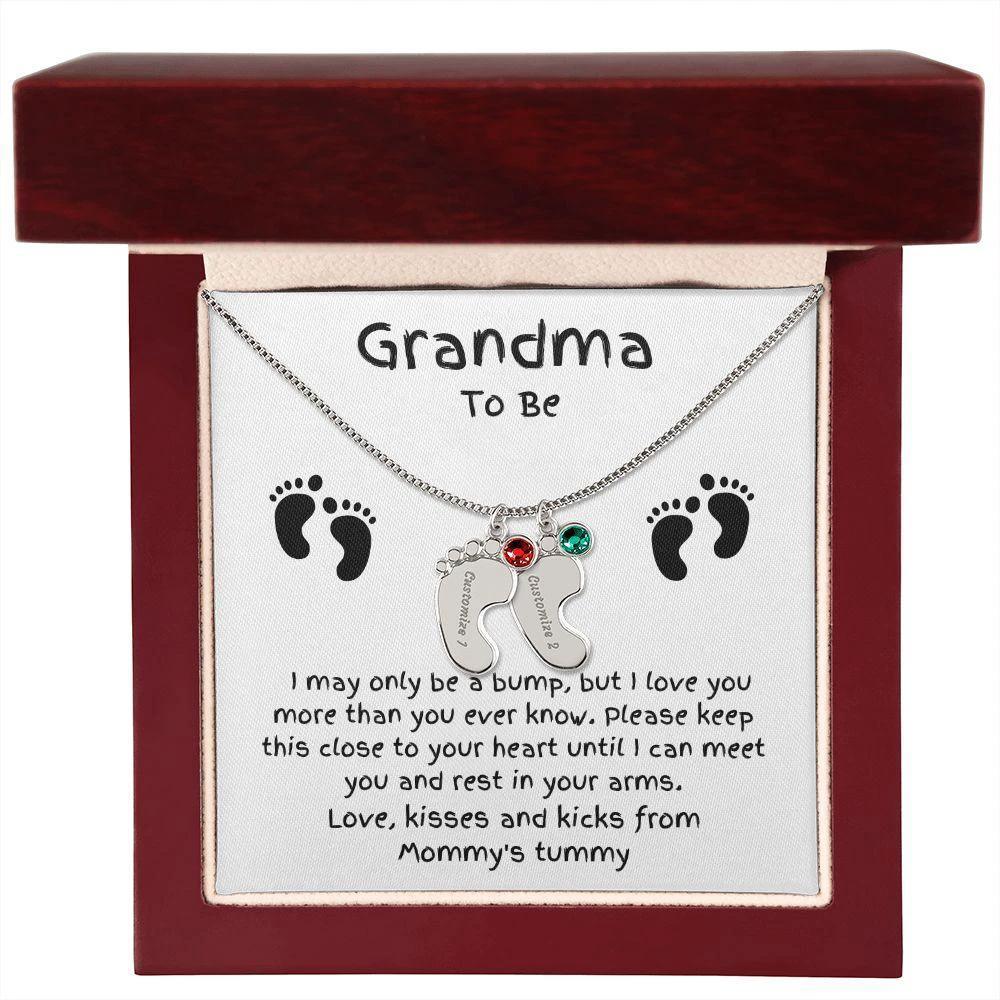 Grandma To Be Custom Engraved Baby Feet Birthstone Necklace