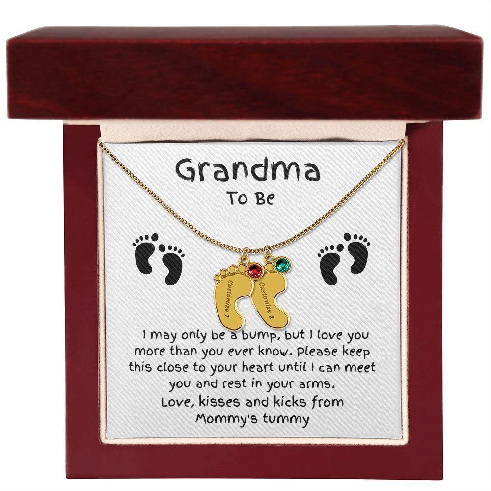 Grandma To Be Custom Engraved Baby Feet Birthstone Necklace