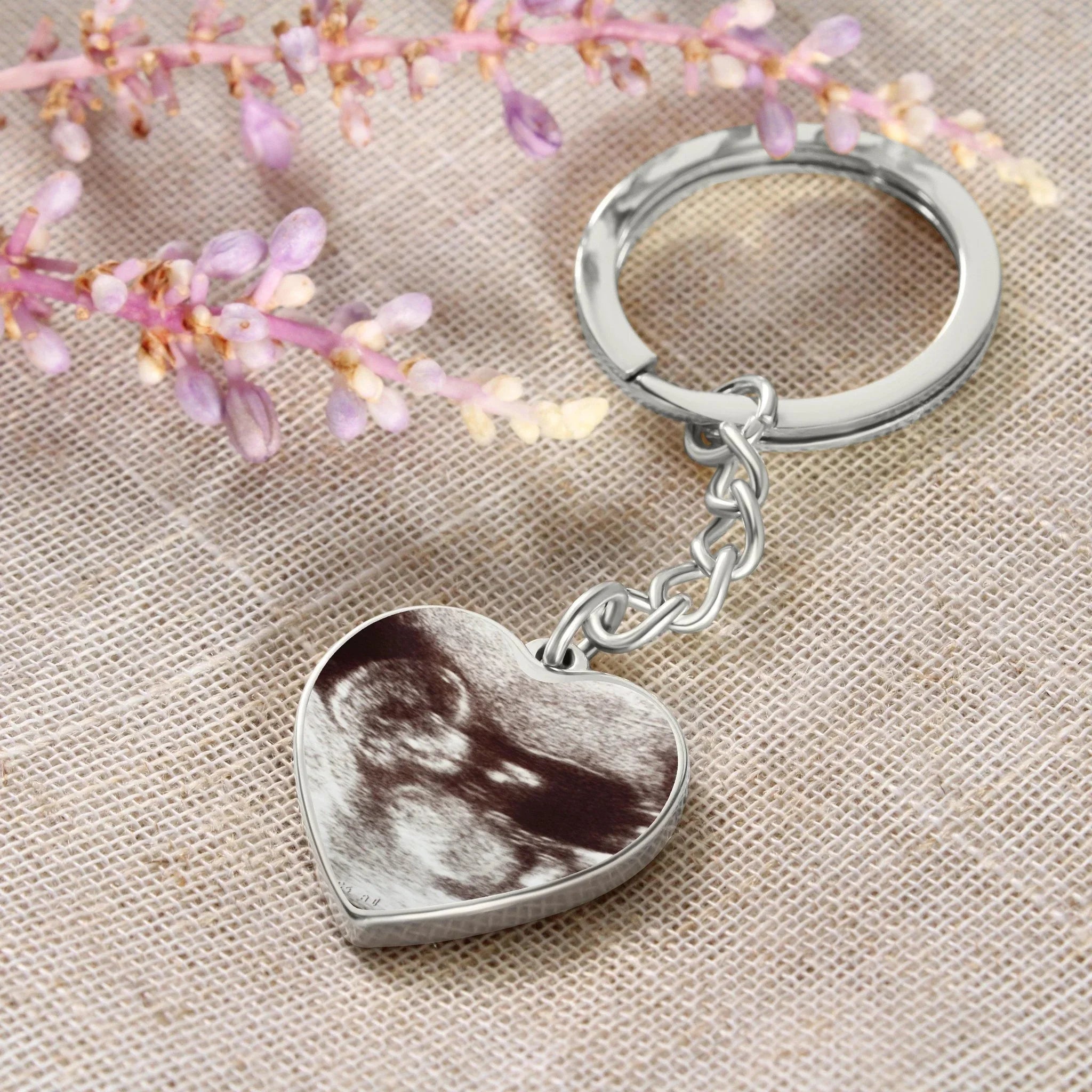 Grandma to Be Ultrasound Photo Upload Engraved Heart Keychain