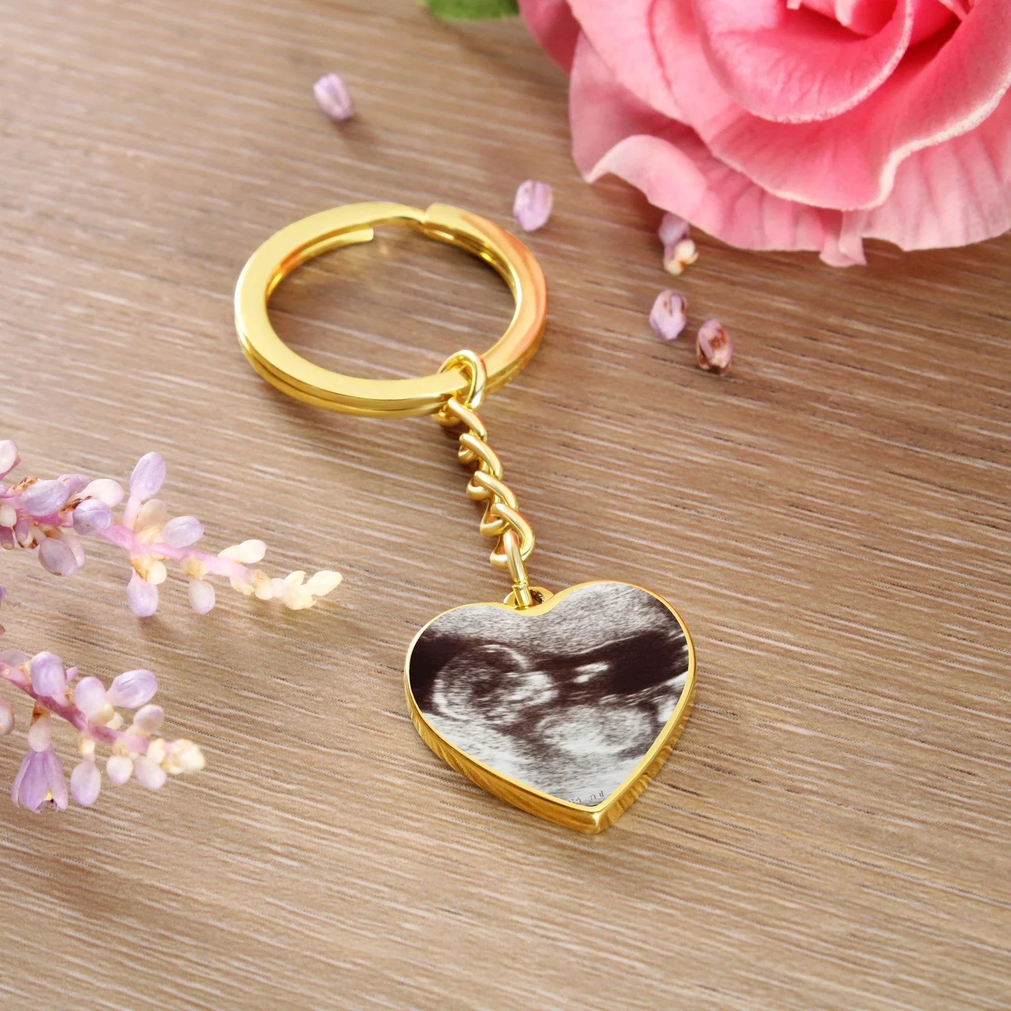 Grandma to Be Ultrasound Photo Upload Engraved Heart Keychain