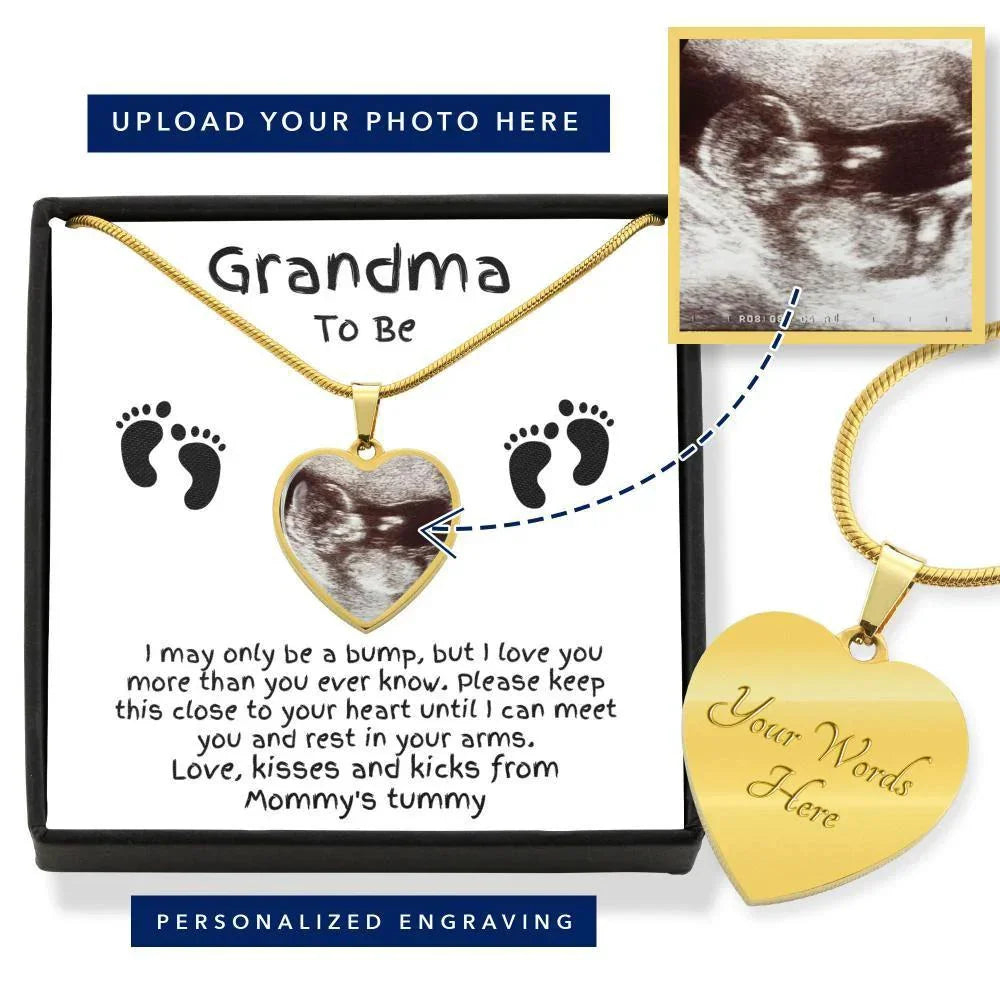Grandma to Be Ultrasound Photo Upload Engraved Heart Necklace