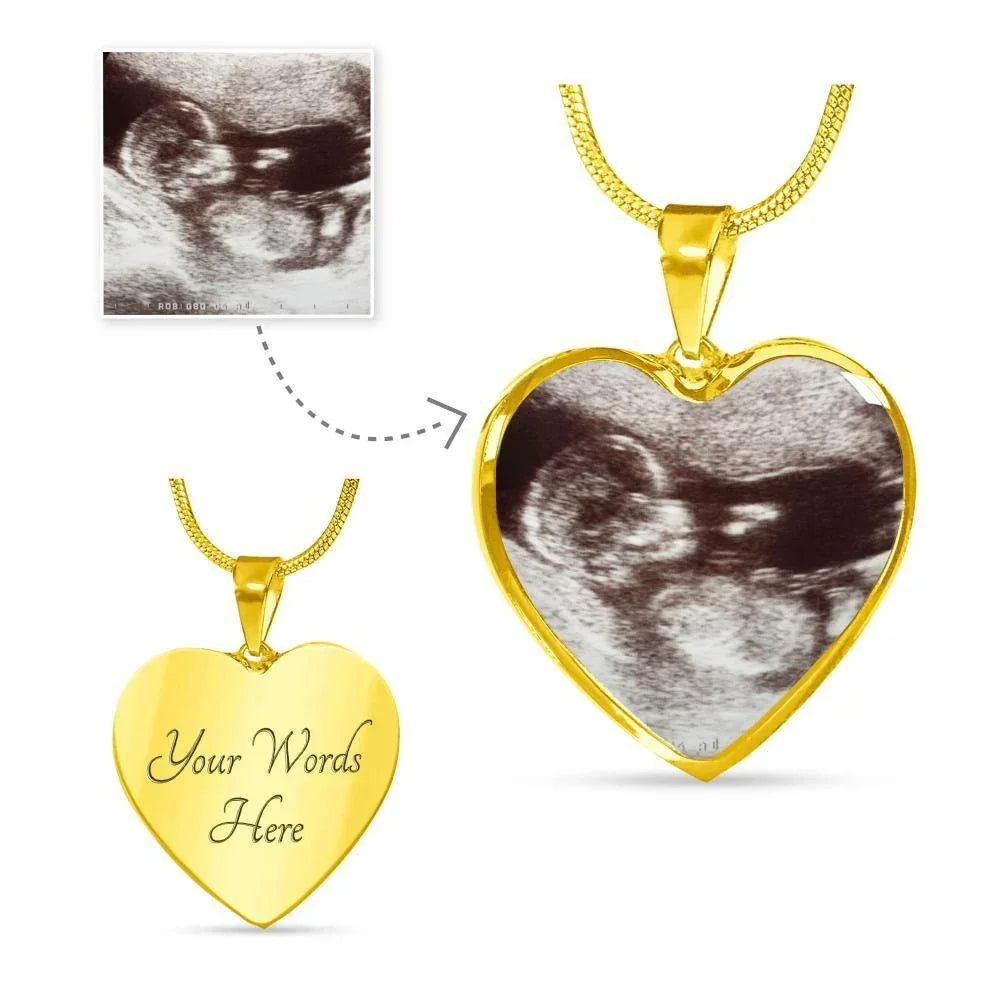 Grandma to Be Ultrasound Photo Upload Engraved Heart Necklace