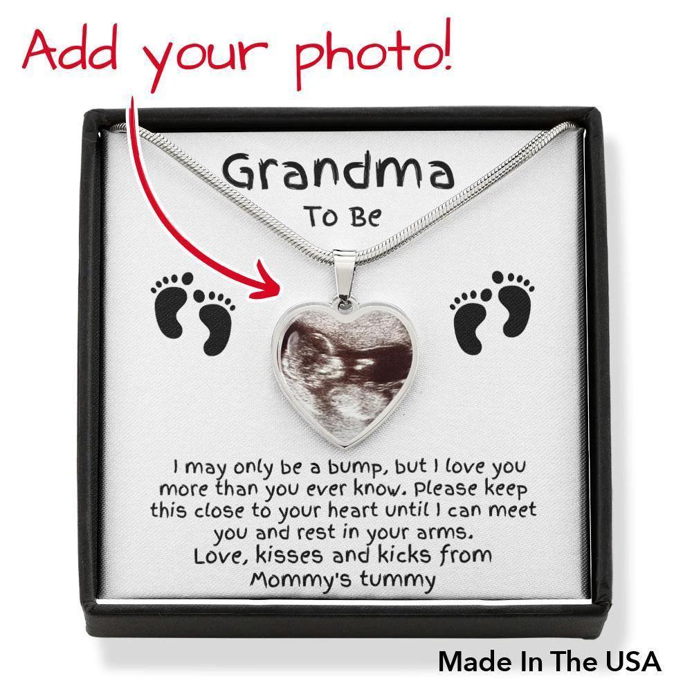Grandma to Be Ultrasound Photo Upload Engraved Heart Necklace