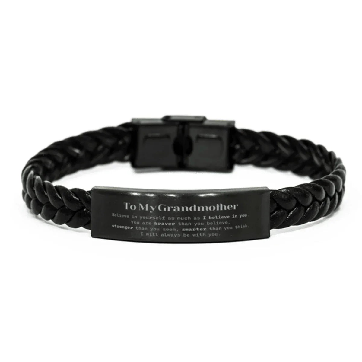 Grandmother Braided Leather Bracelet Gifts, To My Grandmother You are braver than you believe, stronger than you seem, Inspirational Gifts For Grandmother Engraved, Birthday, Christmas Gifts For Grandmother Men Women