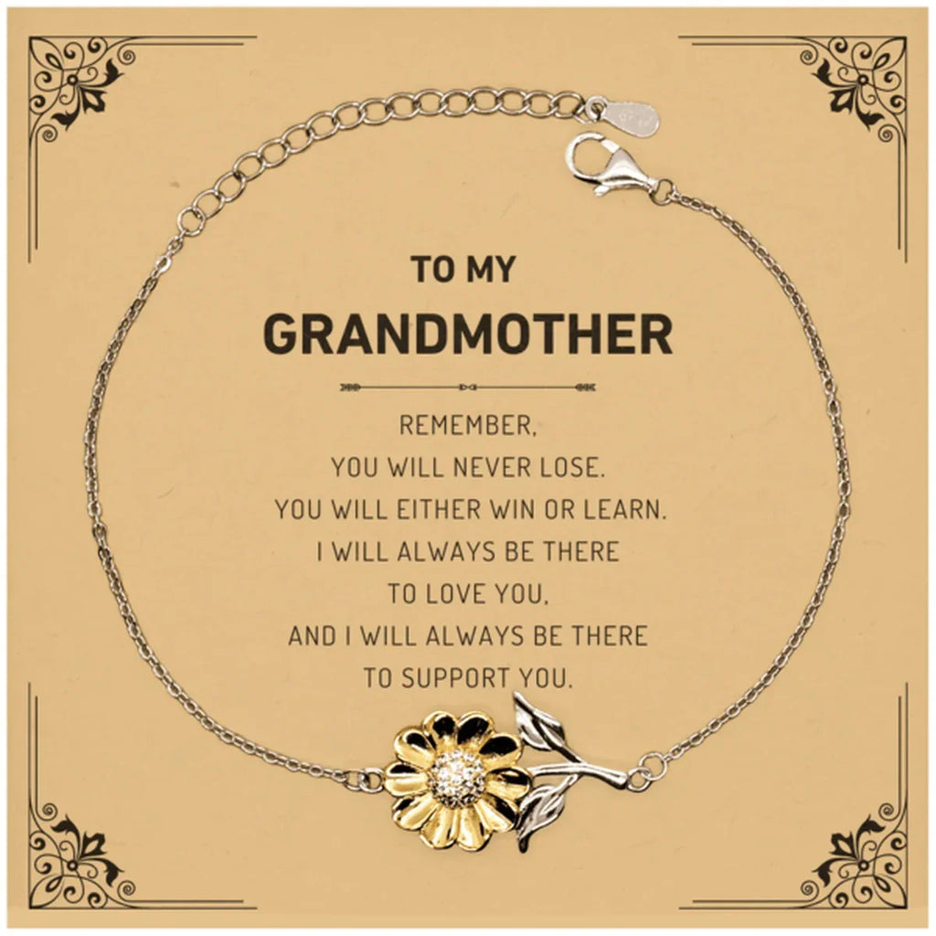 Grandmother Gifts, To My Grandmother Remember, you will never lose. You will either WIN or LEARN, Keepsake Sunflower Bracelet Birthday Christmas Gifts Ideas