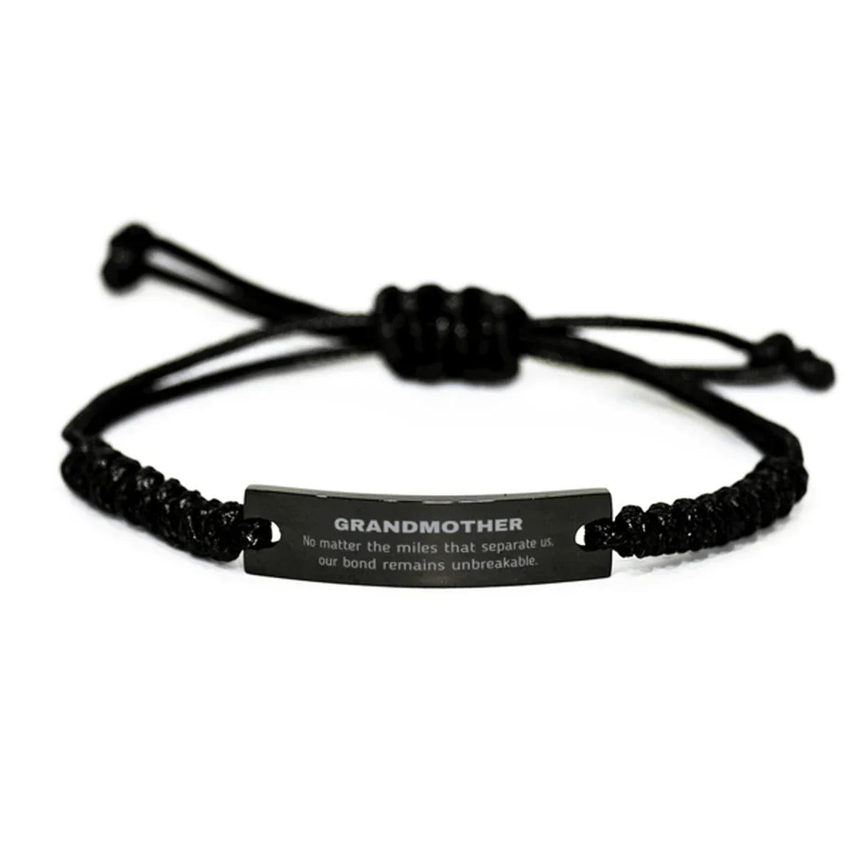 Grandmother Long Distance Relationship Gifts, No matter the miles that separate us, Cute Love Black Rope Bracelet For Grandmother, Birthday Christmas Unique Gifts For Grandmother