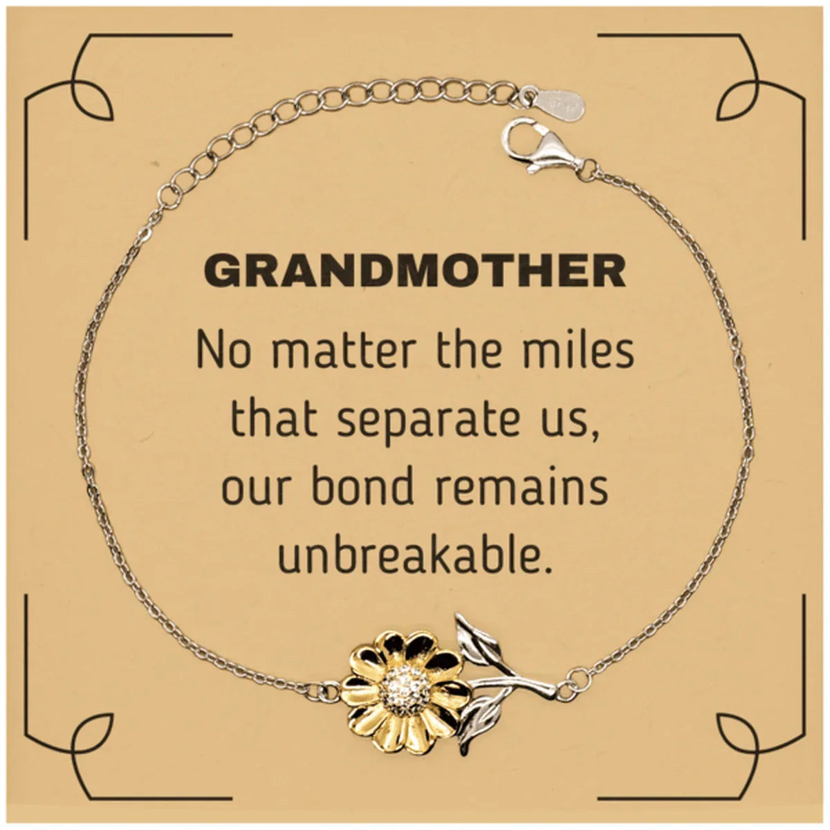 Grandmother Long Distance Relationship Gifts, No matter the miles that separate us, Cute Love Sunflower Bracelet For Grandmother, Birthday Christmas Unique Gifts For Grandmother