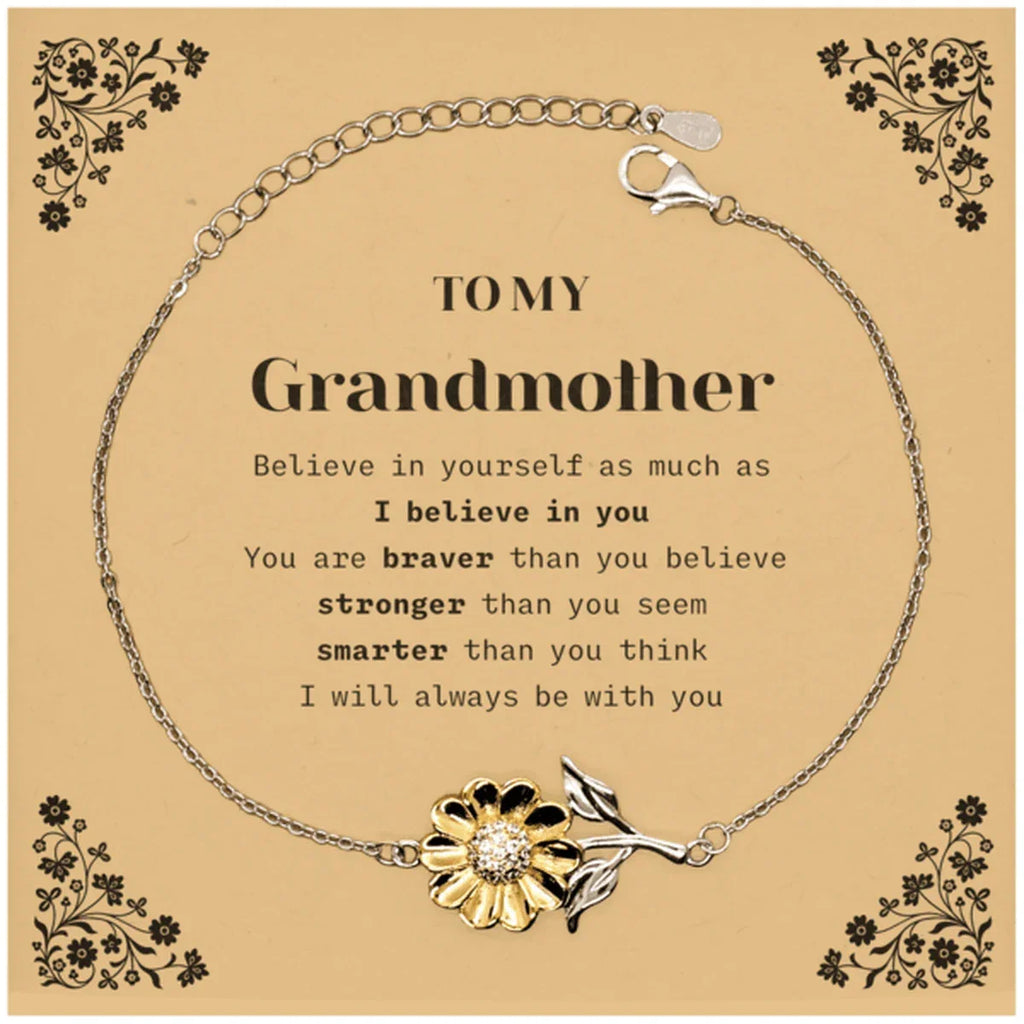 Grandmother Sunflower Bracelet Gifts, To My Grandmother You are braver than you believe, stronger than you seem, Inspirational Gifts For Grandmother Card, Birthday, Christmas Gifts For Grandmother Men Women