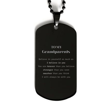 Grandparents Black Dog Tag Gifts, To My Grandparents You are braver than you believe, stronger than you seem, Inspirational Gifts For Grandparents Engraved, Birthday, Christmas Gifts For Grandparents Men Women - Mallard Moon Gift Shop