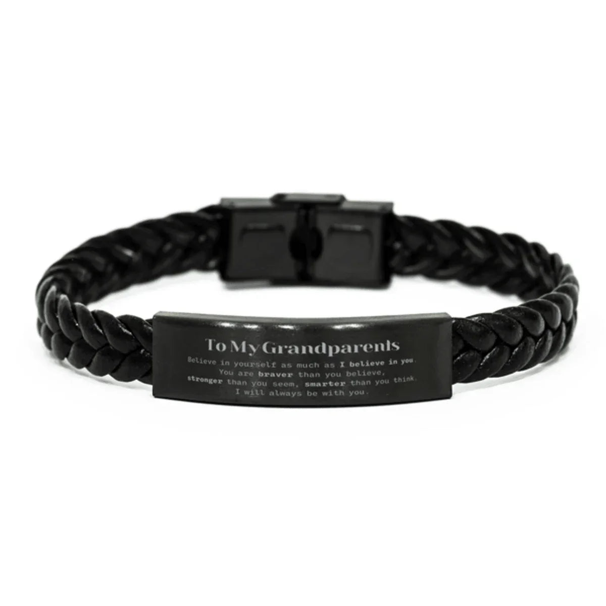 Grandparents Braided Leather Bracelet Gifts, To My Grandparents You are braver than you believe, stronger than you seem, Inspirational Gifts For Grandparents Engraved, Birthday, Christmas Gifts For Grandparents Men Women