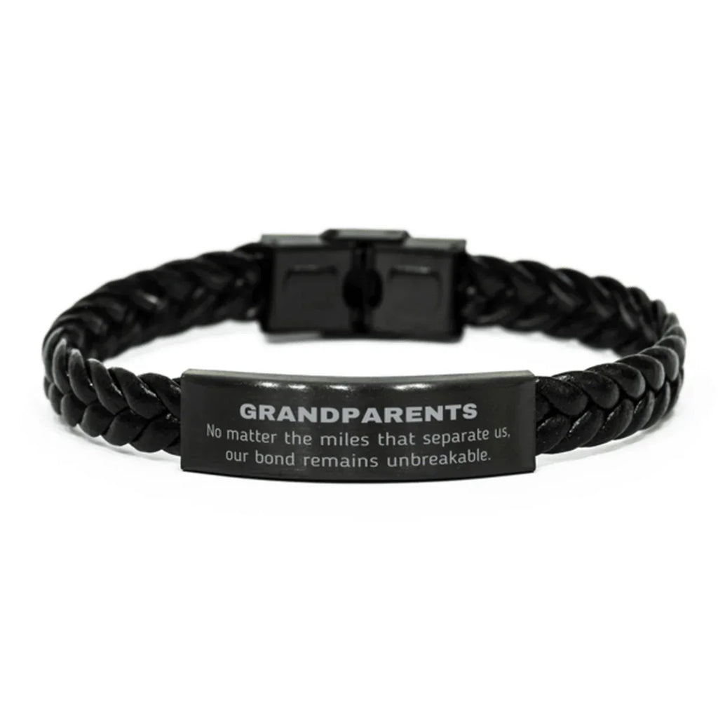 Grandparents Long Distance Relationship Gifts, No matter the miles that separate us, Cute Love Braided Leather Bracelet For Grandparents, Birthday Christmas Unique Gifts For Grandparents