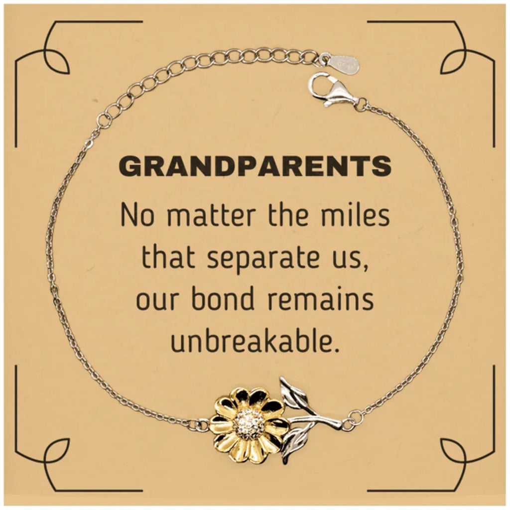 Grandparents Long Distance Relationship Gifts, No matter the miles that separate us, Cute Love Sunflower Bracelet For Grandparents, Birthday Christmas Unique Gifts For Grandparents