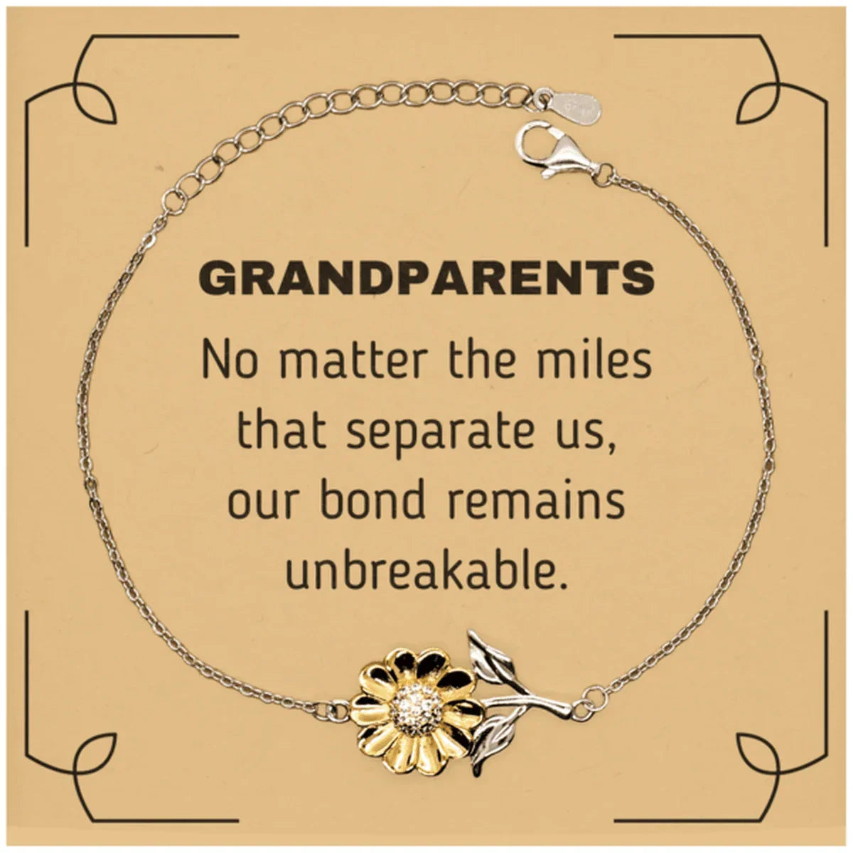 Grandparents Long Distance Relationship Gifts, No matter the miles that separate us, Cute Love Sunflower Bracelet For Grandparents, Birthday Christmas Unique Gifts For Grandparents