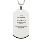 Grandson Engraved Silver Dog Tag Necklace Heartfelt Birthday Christmas Holiday Gifts Life is Learning to Dance in the Rain