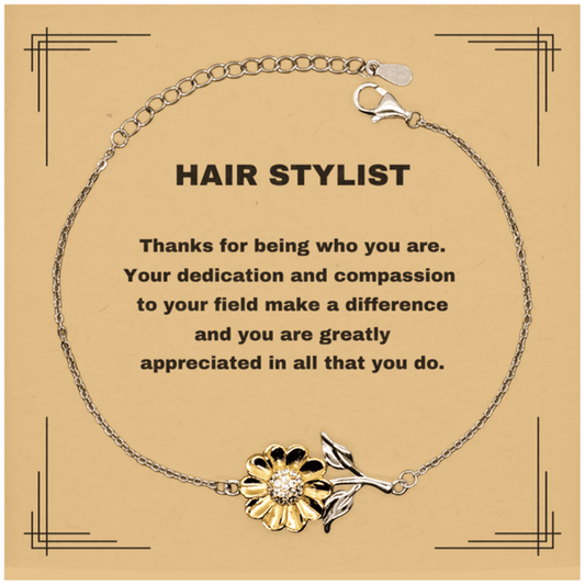 Hair Stylist Sunflower Bracelet - Thanks for being who you are - Birthday Christmas Jewelry Gifts Coworkers Colleague Boss - Mallard Moon Gift Shop