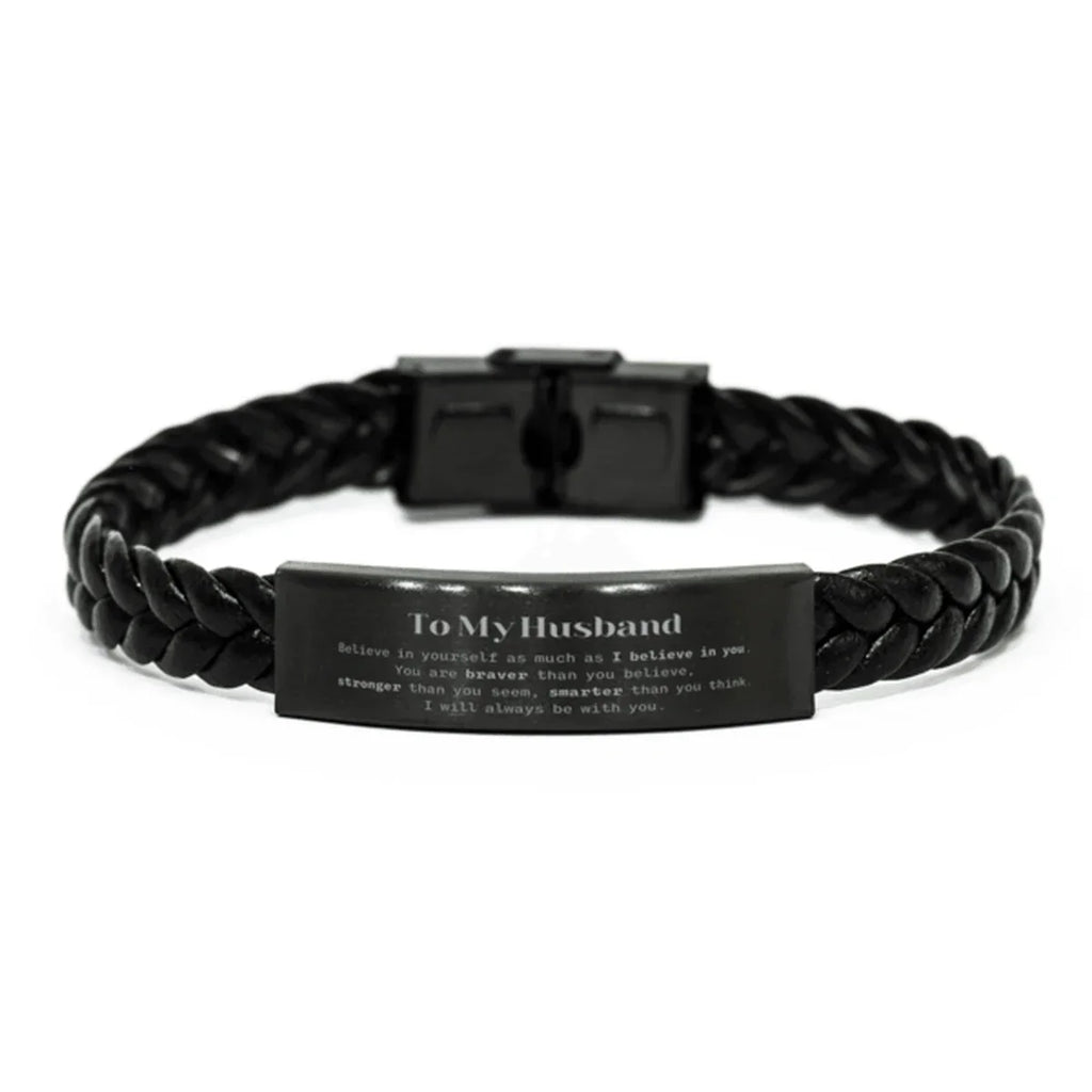 Husband Braided Leather Bracelet Gifts, To My Husband You are braver than you believe, stronger than you seem, Inspirational Gifts For Husband Engraved, Birthday, Christmas Gifts For Husband Men Women